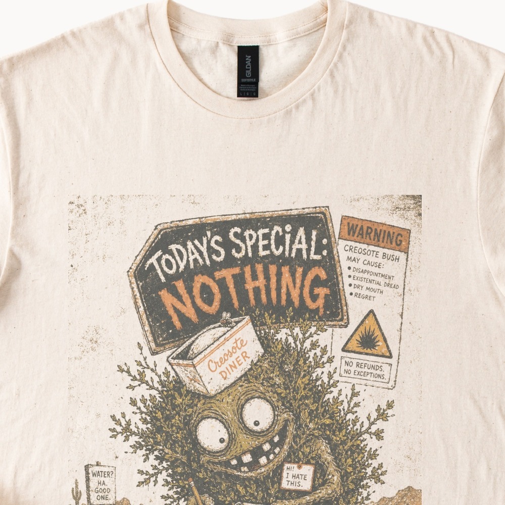 Desert Diner Existential Dread Graphic Tee Humorous Nature Art